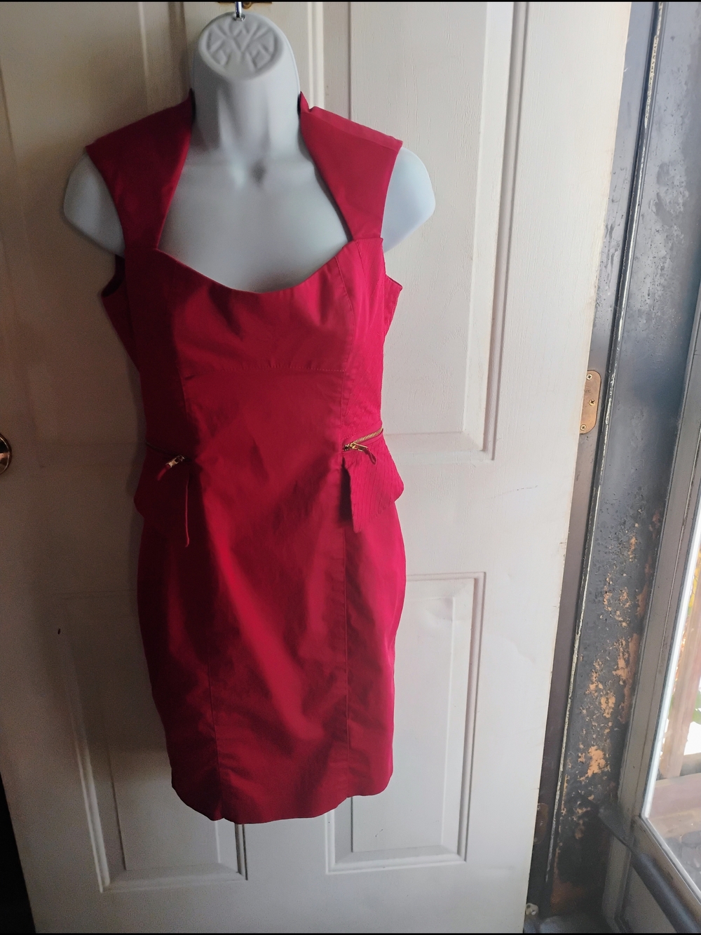 bebe Red Sleeveless Sheath Dress with Zip Accents